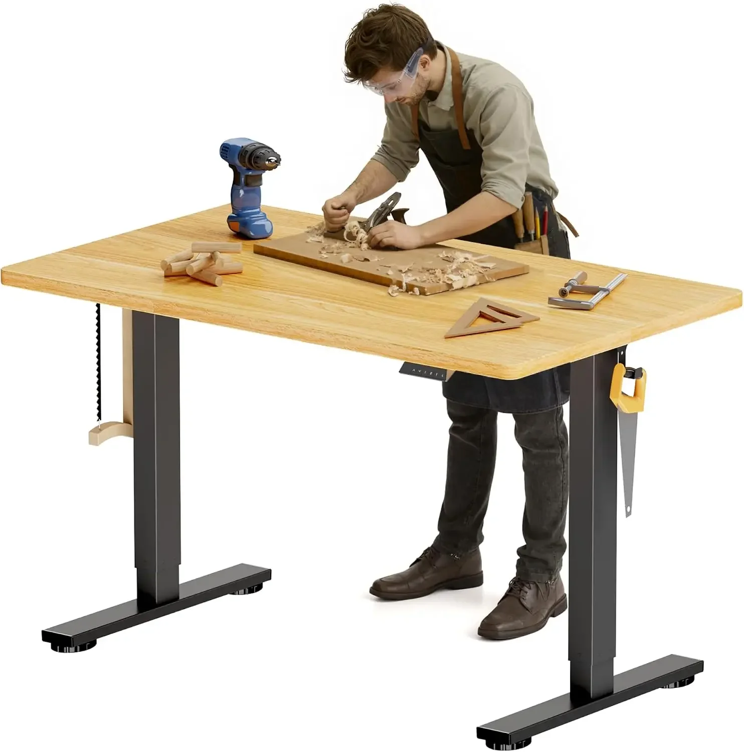Electric Adjustable Workbench, 48x30 Inches Ergonomic Worktable For Garage, Workshop, Office And Home, Spacious Desktop