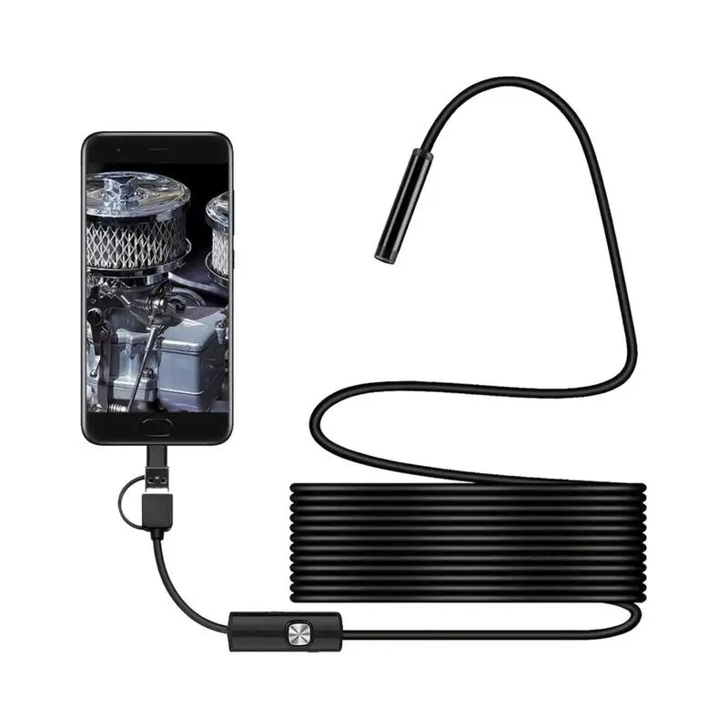 

7mm Androids Industrial Endoscope Camera IP67 Waterproof 3IN1 USB/Micros USB/Type-C Borescope 6LEDs Adjustable Inspection Camera