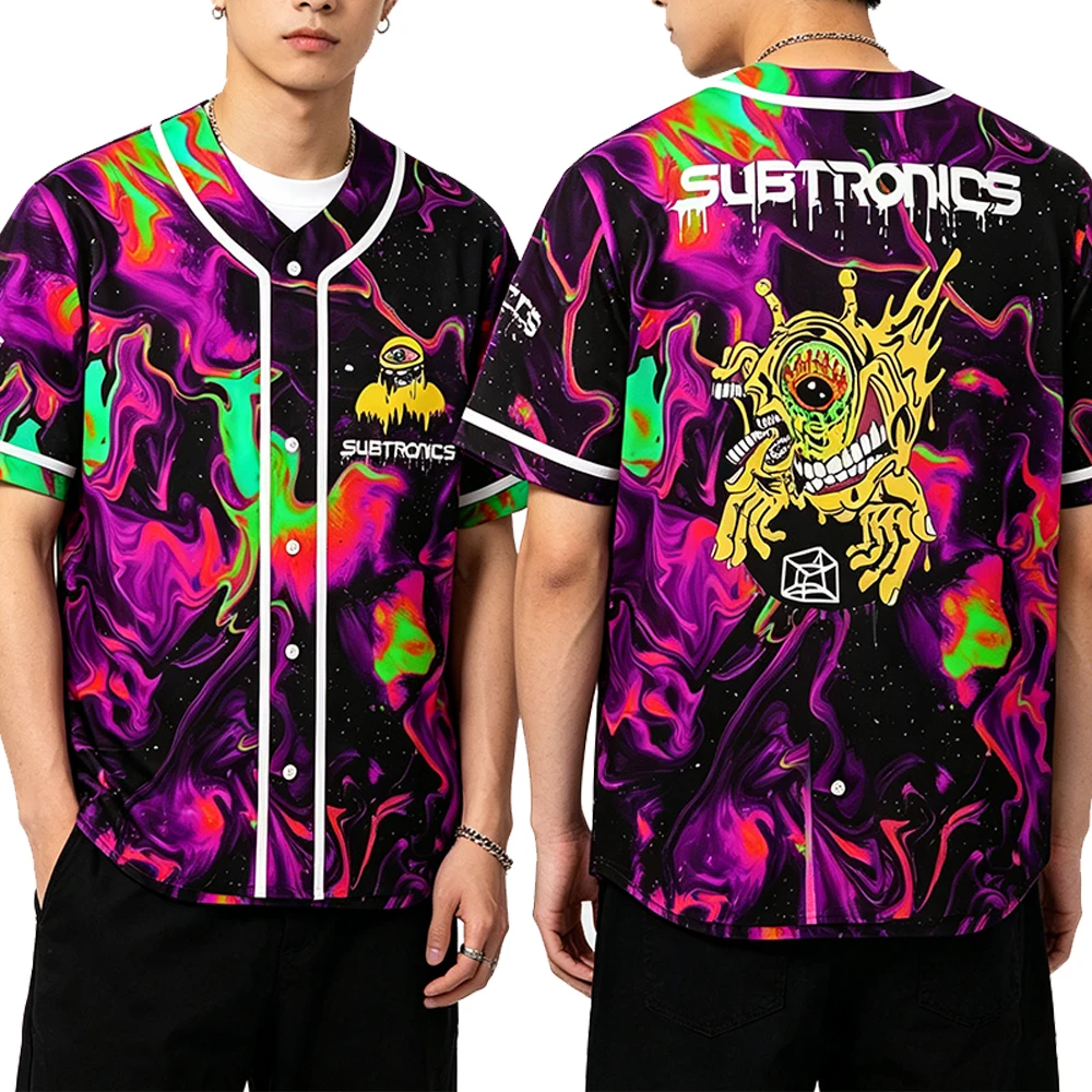 Music Festival Merch Subtronics Jersey Baseball Jacket Shirts V-Neck Short Sleeve Button-up Tee Women Men Streetwear Tops