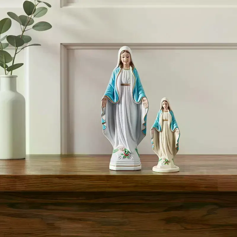 Handmade Blue Mary Statue Eco-Friendly Plastic Religious Ornament for Christmas Home Desktop Decoration Gift