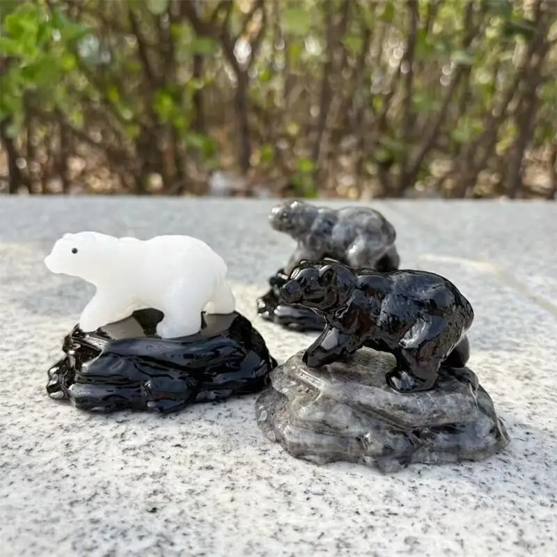 

Natural Crystal Quartz Bear Carving Polished Animal Powerful Statue For Home Decoration Holiday Gift 1pcs