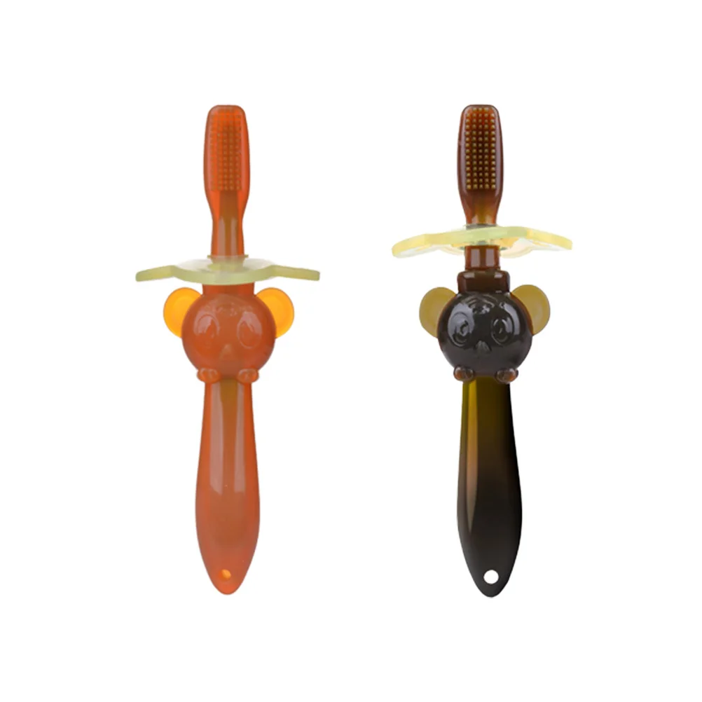 

2pcs Baby Toothbrush Kids Oral Care Tool Handle Infants Training Brush Durable Silicone Teether for Toddlers Newborn