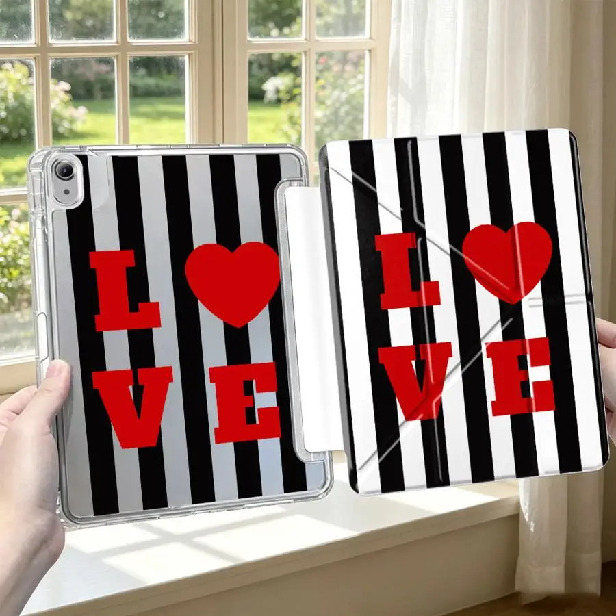 With Pen Slot Cover Tablet Case For Samsung Galaxy Tab S10 Lite S8 S7 FE A11 A8 A9 Plus S9 Plus Striped Love Heart