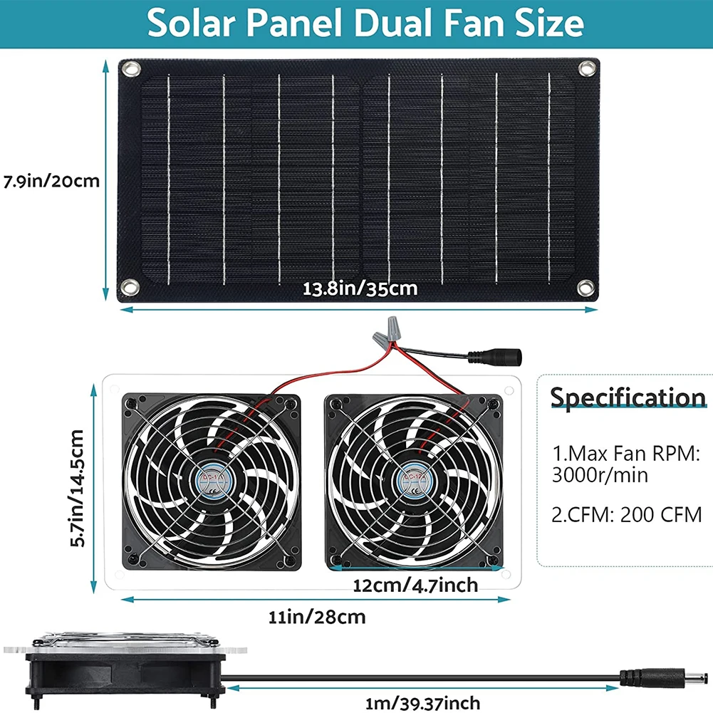 100W Solar Power Exhaust Fan Solar Panel With Dual Fans For Dog Chicken Coop RV Ventilation Solar Power Accessories