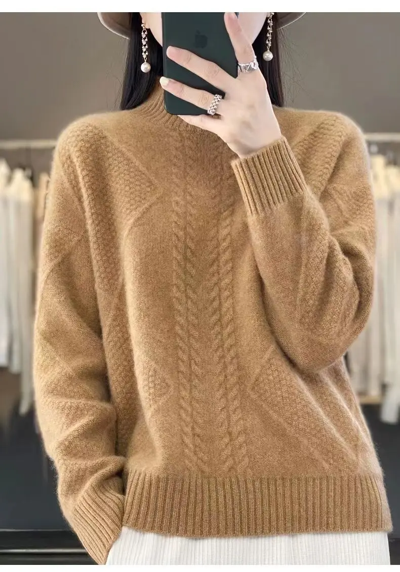 Women\'s pullover cashmere sweater Women\'s autumn and winter long sleeved knitted cashmere sweater Women\'s top long sleeved sweat