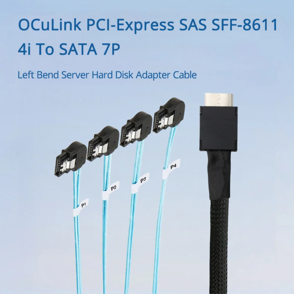OCuLink PCI-Express SAS SFF-8611 4i To SATA 7P Left Bend Server Hard Disk Adapter Cable Length Optional 0.5M 1M