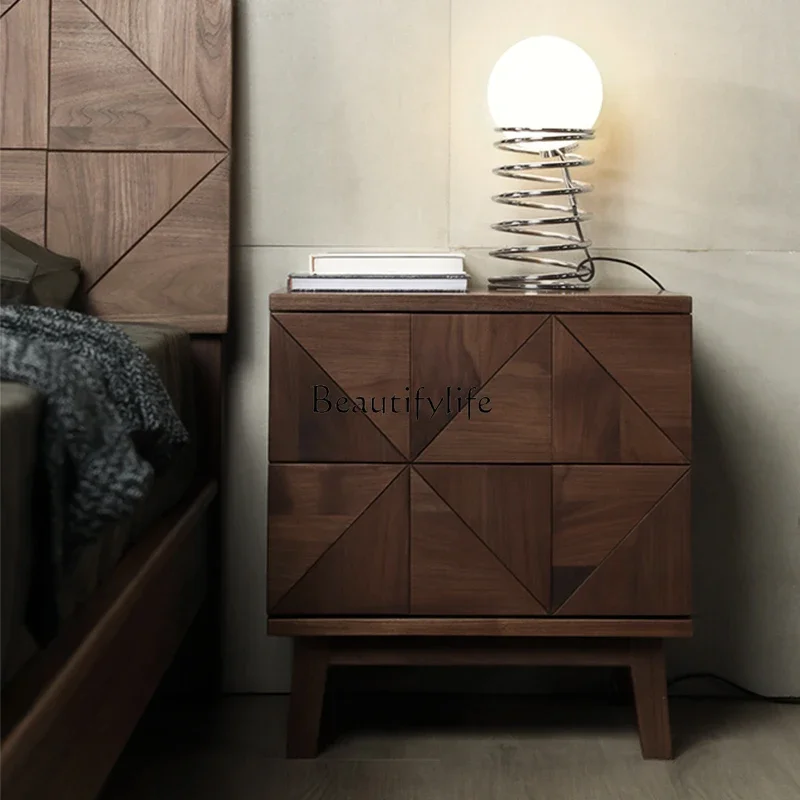 

*Black walnut bedside table Modern simple Nordic all solid wood locker