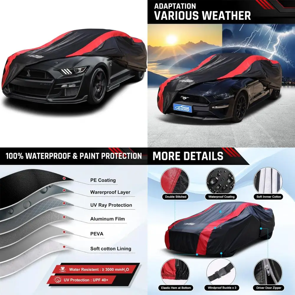 

Custom Waterproof Car Cover for 1994-2025 Mustang Coupe, All-Weather Protection with Cotton Liner for Rain and Snow
