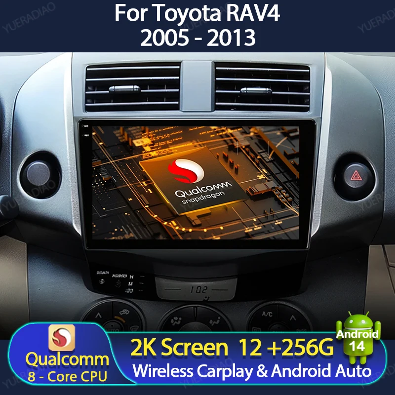 

Android 14 Carplay авто для Toyota RAV4 Rav 4 XA30 2005 - 2013 Автомагнитола мультимедийный видеоплеер NAVI GPS 4G LTE 5G WIFI QLED BT