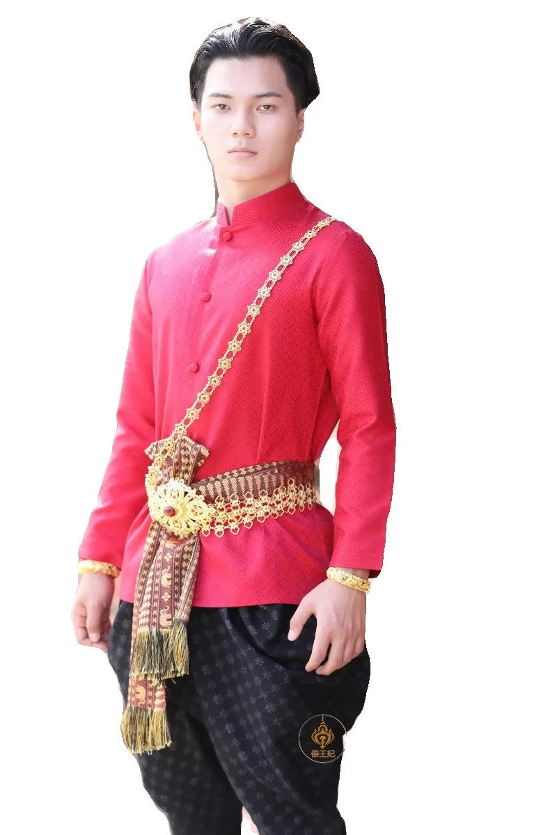 

Traditional Thailand Clothing for Men Tops Pants Palace Retro Slim Fit Spring Autumn Thai Costume Southeast Style