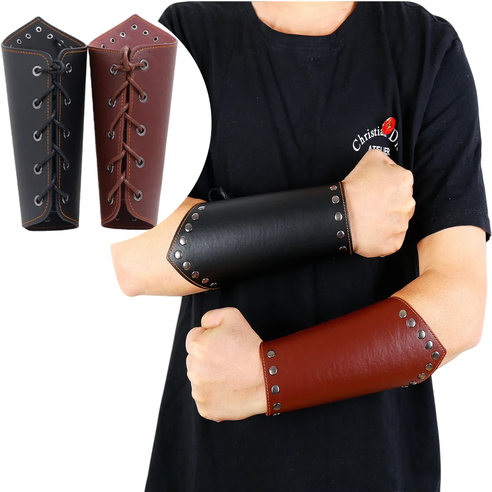 1PC Faux Leather Wide Bracer Men Arm Armor Cuff Steampunk Vintage Medieval Gauntlet Wristband Bracelet Party Cosplay Props