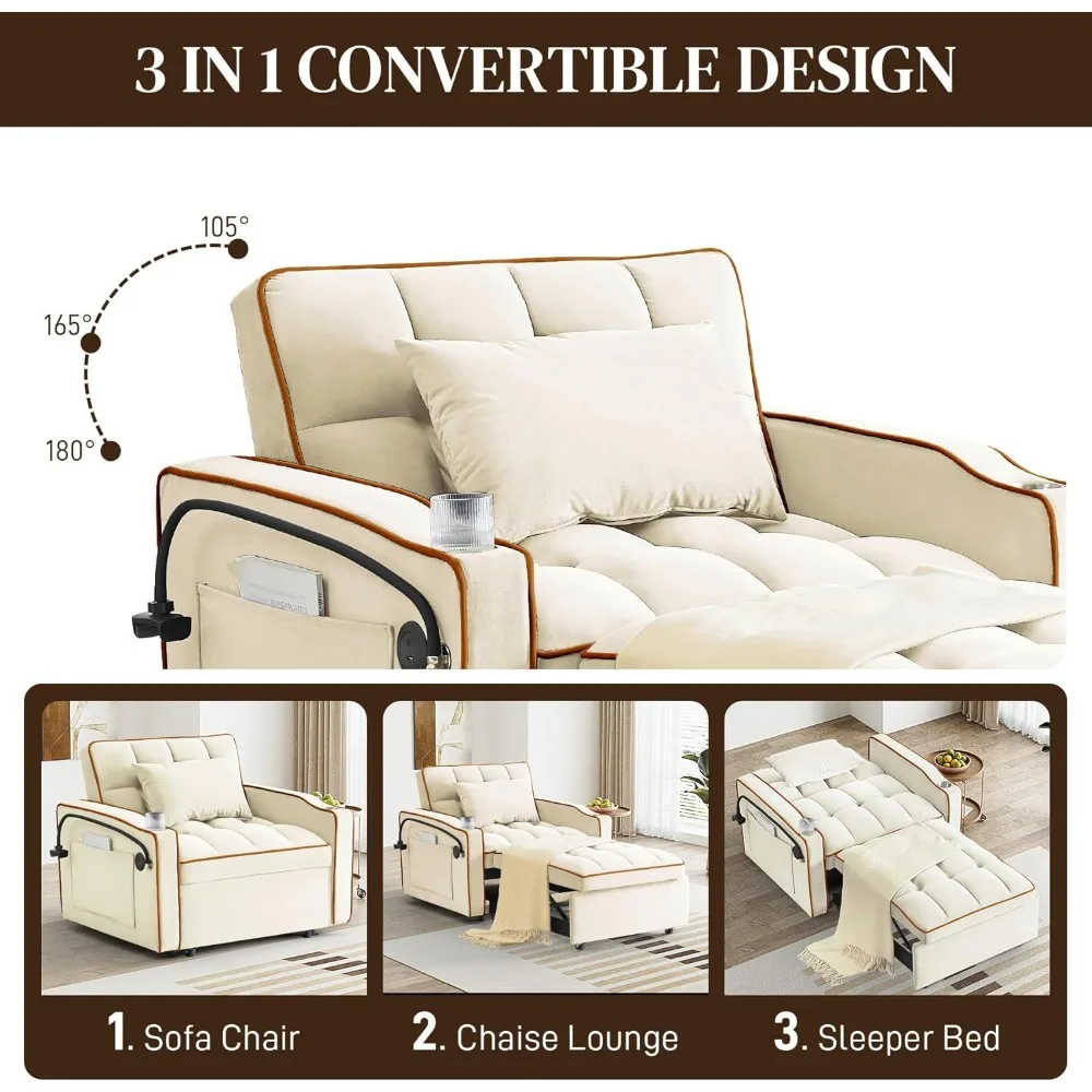 현대식 접이식 소파 의자, 풀아웃 침대, 조절 가능한 등받이, 편안한 휴식을 위한 쉐즈 라운지 디자인