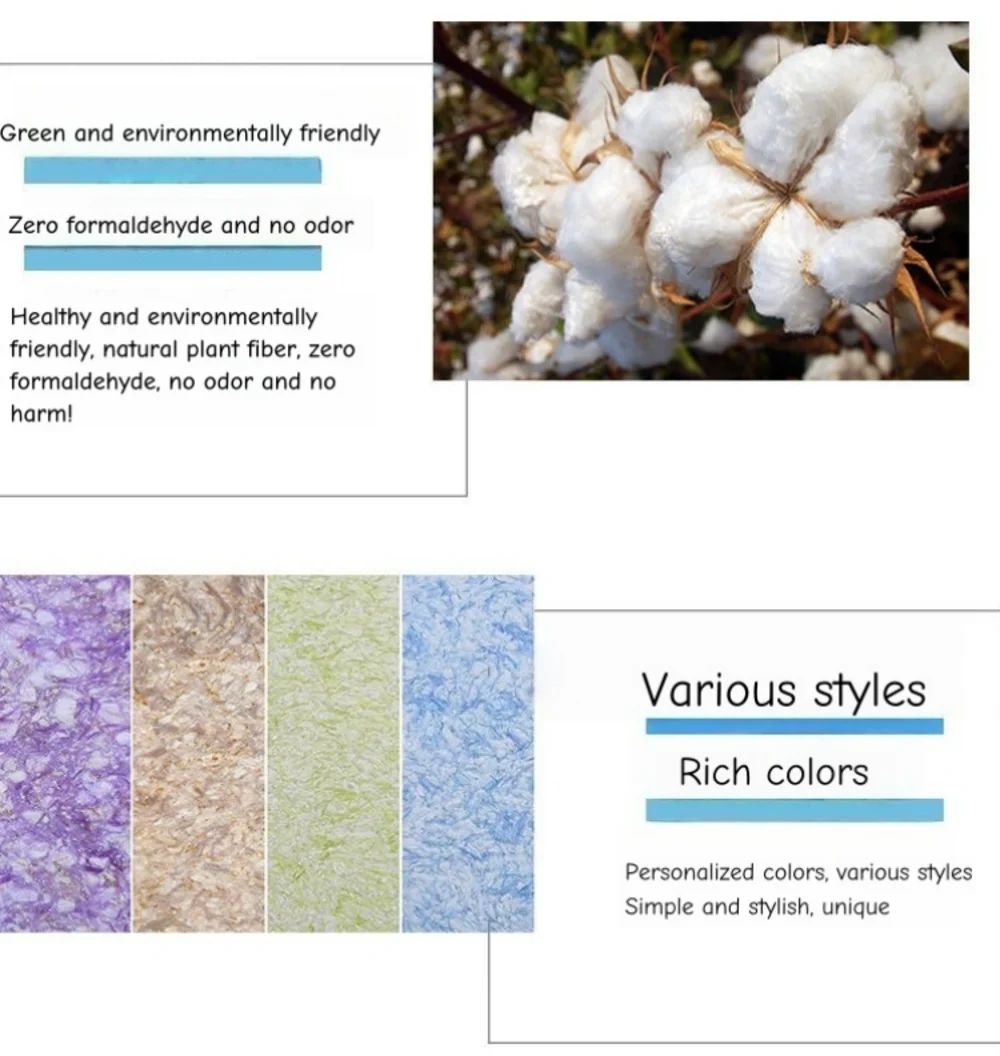 Plant Fiber Wall Clothe Durable Plant Glue Powder Wall Mud Absorbs Noise Heat Insulation Coating Wall Covering Liquid Wallpaper
