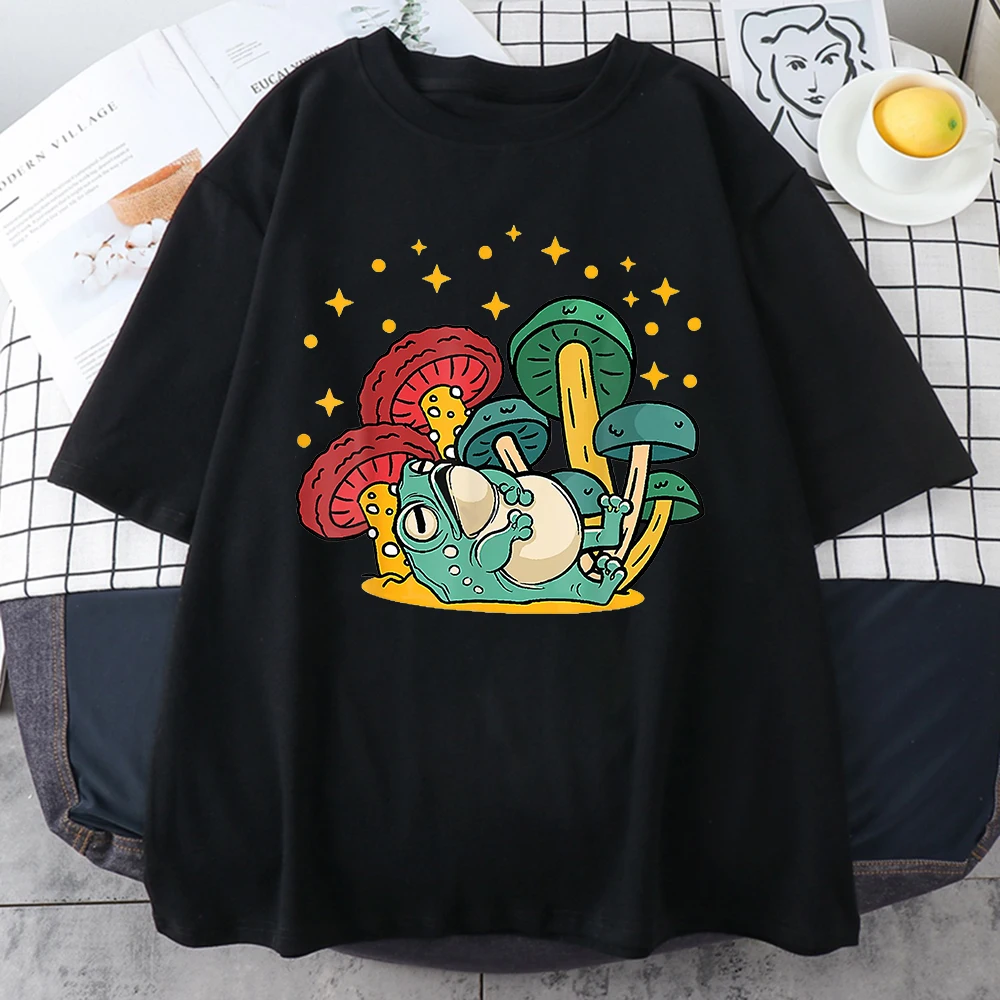 Cottagecore Aesthetic Mushroom Frog Goblincore Clothing Street Cotton Sportswears Summer Fashion T-Shirts Oversize Mens T Shirts