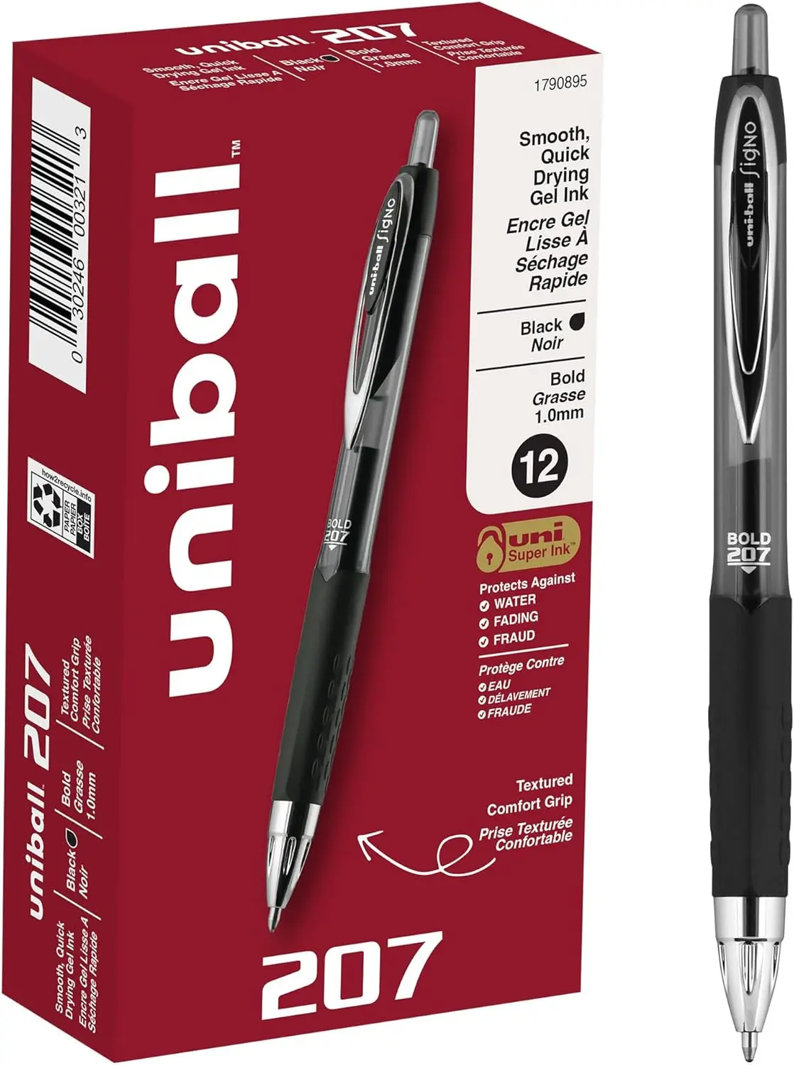 

Retractable Gel Pens, Bold Point 1.0mm, Black, 12 Pack - Smooth & Vibrant Ink