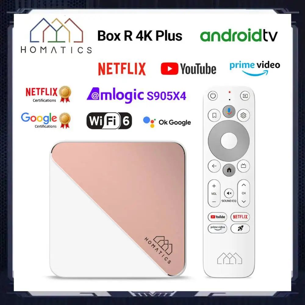 HOMATICS Box R 4K Plus TV Box AndroidTV 14 ATV Netflix Google معتمد Amlogic S905X4 DTS Audio Dolby Vision Atmos Wifi6 1000M
