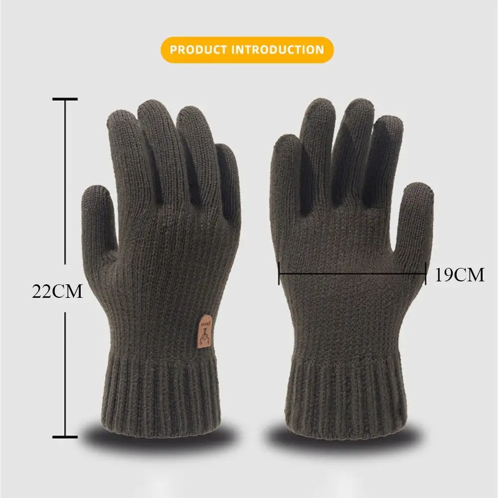 Sarung tangan rajut pria tebal, sarung tangan wol tahan angin dingin layar sentuh untuk semua jari musim gugur musim dingin