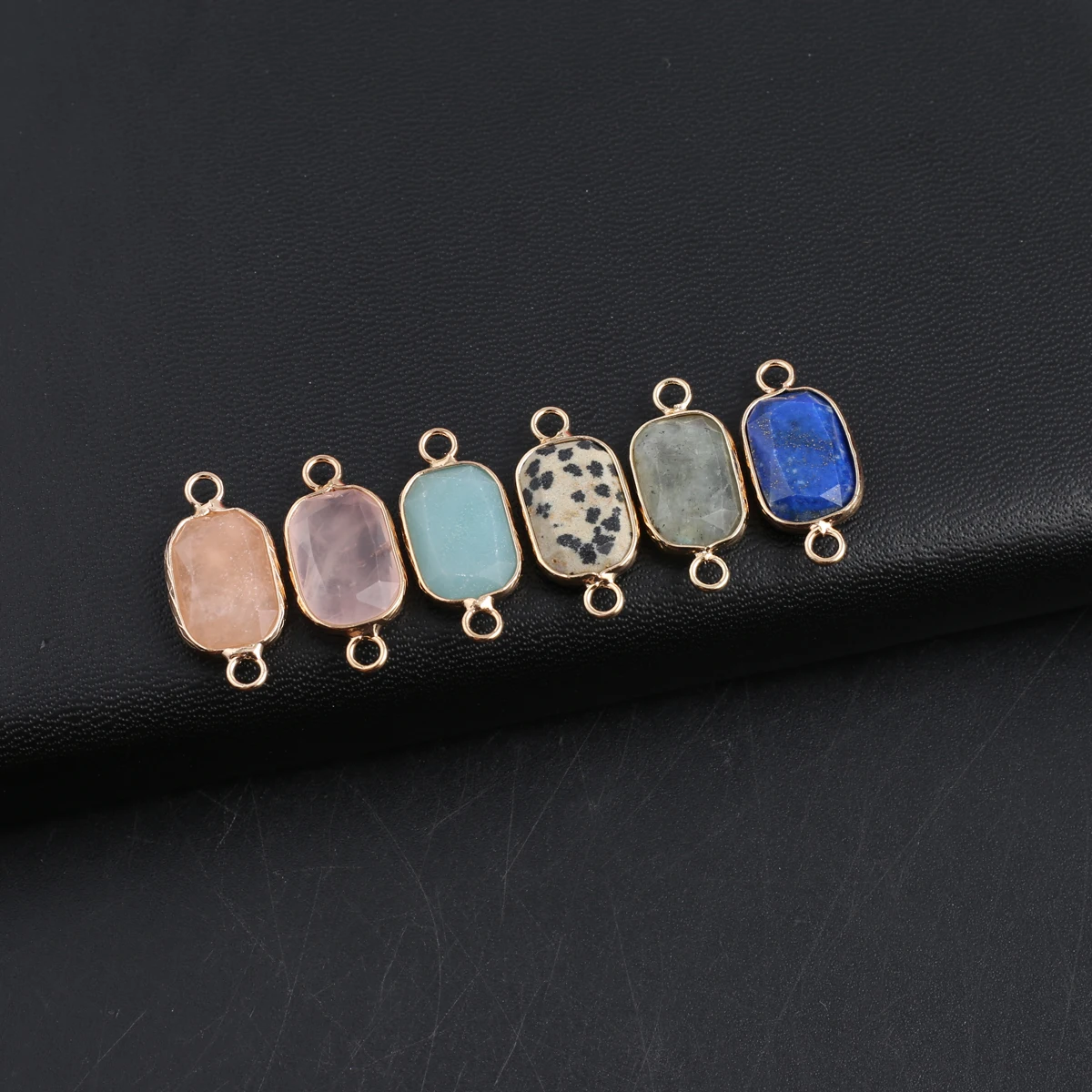 2pcs Natural Crystal Stone Charms Section Square Quartz Agate Double Holes Connector For Jewelry Making DIY Bracelet Necklaces