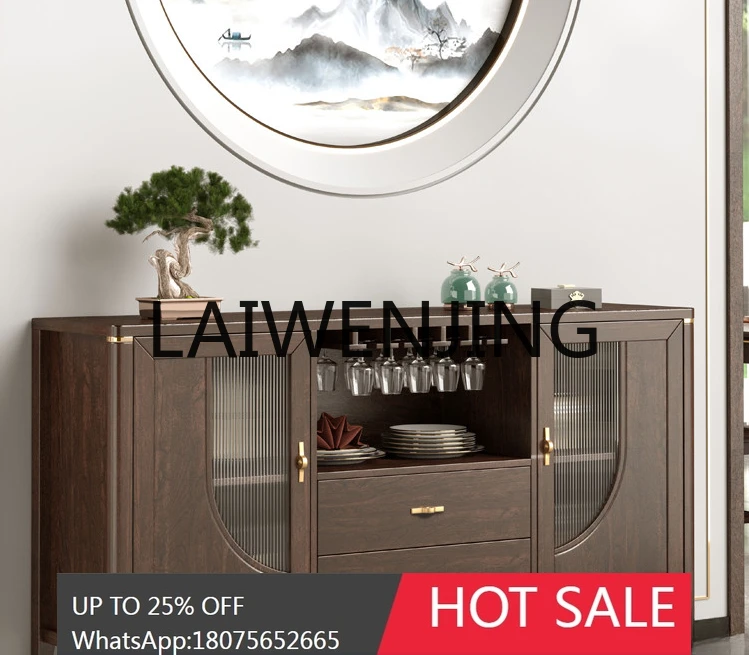 Chinese-Style Solid Wood Dining Side Wine Cabinet Wall-Mounted Household Kitchen Storage Rack Light Luxury Restaurant Locker