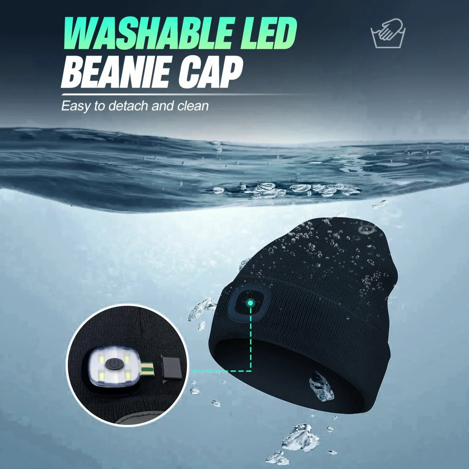 Gorro LED recarregável USB unisex com luz, boné de malha quente, farol, presentes para pai, pai, homens, marido, 2 pacotes