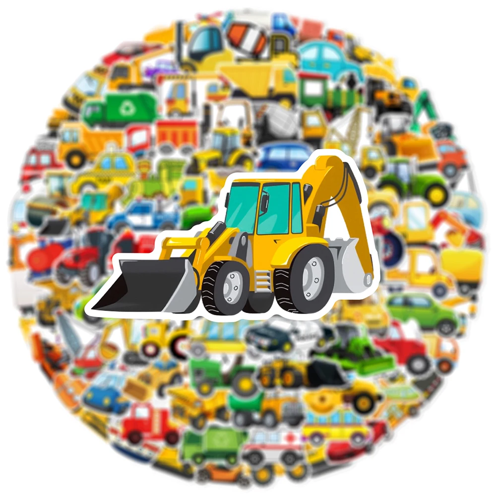 

10/30/60/120pcs Construction Vehicle Cartoon Stickers Fire Truck Airplane Sticker Luggage Laptop Phone Classic Kids Toy Decals