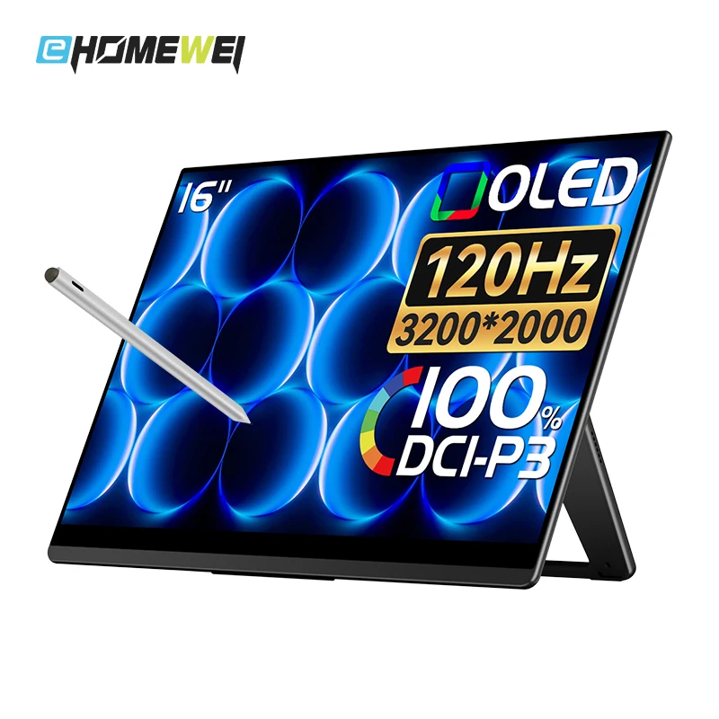 

Портативный монитор EHOMEWEI RO Series Pro 16 дюймов, 3K, 120 Гц, сенсорный, 100% DCI-P3, активный стилус, USB-C, HDMI, внешний дисплей для Windows и Mac