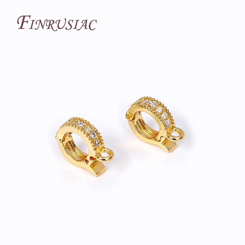 18K Gold Plated Pave Zircon Round Shape Pendant Bail Clasp Pearl Enhancer Bail DIY Jewelry Making Necklace Bracelet Clip Buckle