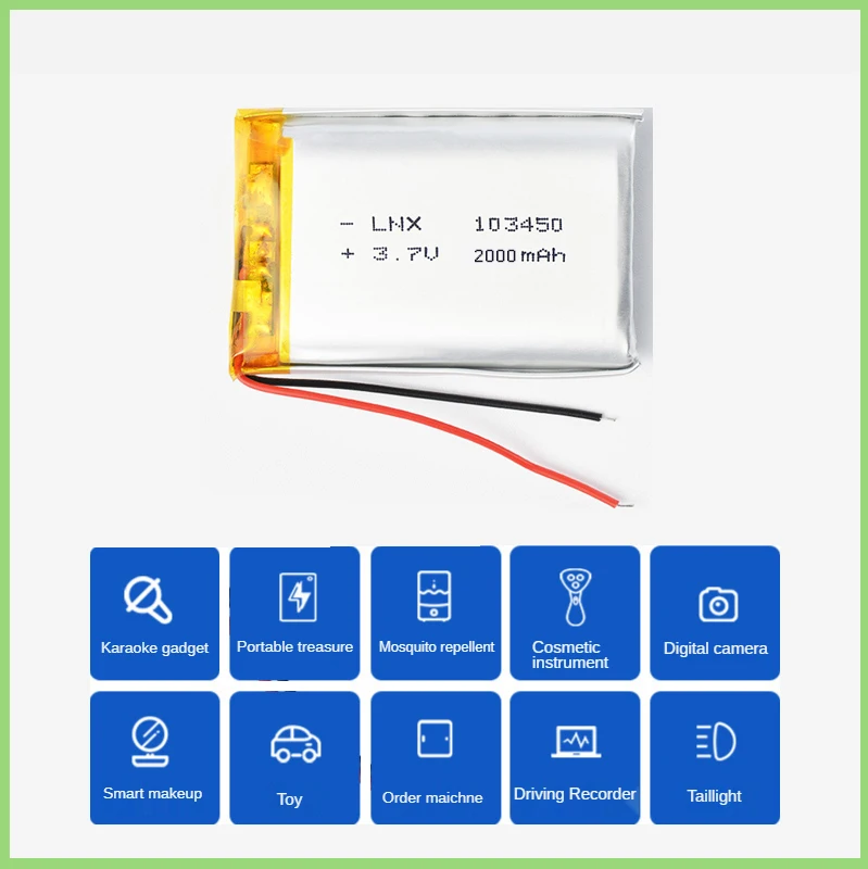 3.7V 103450   Akumulator litowo-polimerowy 2000 mah do oświetlenia LED Zabawki Kamery Głośniki GPS Bluetooth PS4