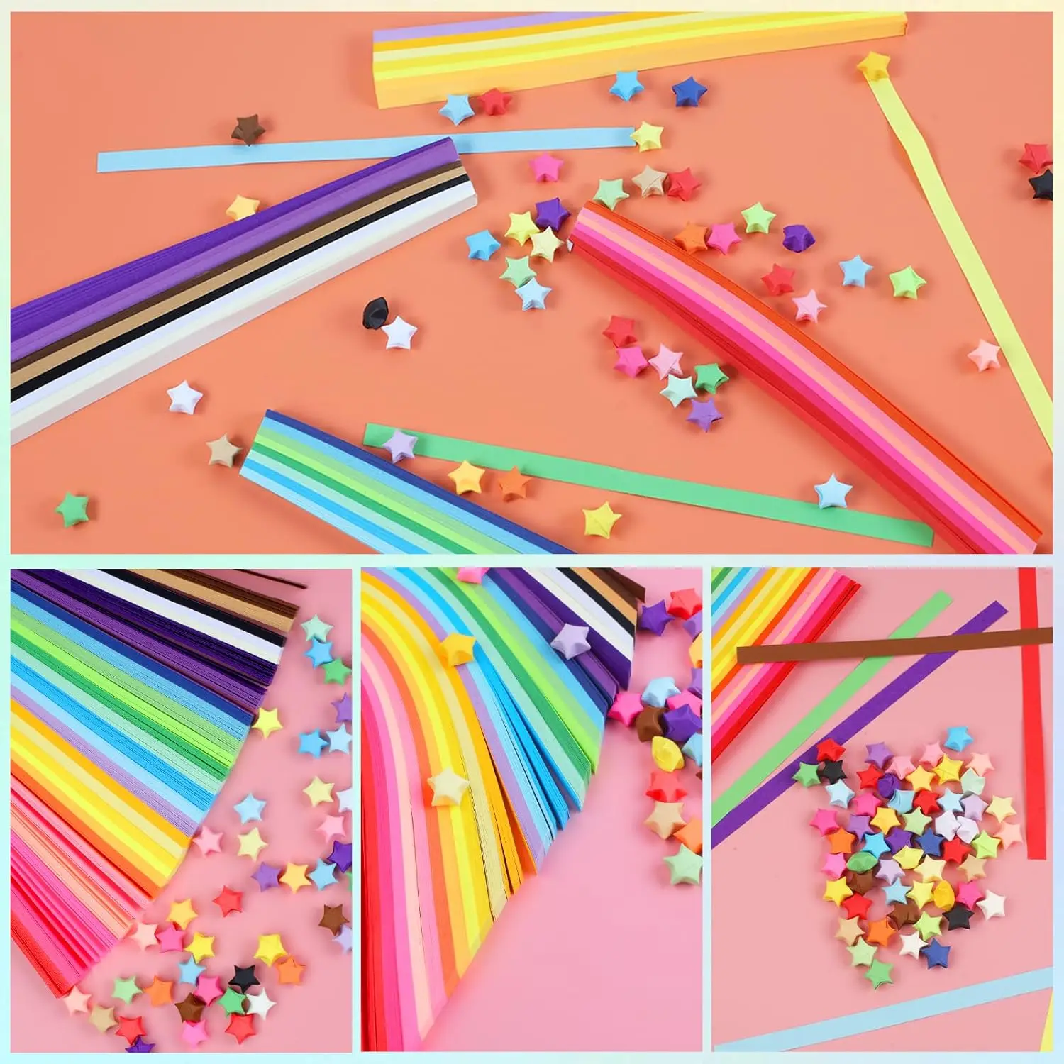 1350/2700 Folded Star Paper, Folded Star Paper Strip Packaging, Folded Stars, 27 Colors, 50 Sheets Per Color