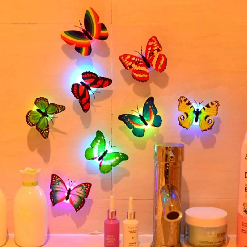 Diy LED Home Decoration Wall Light Butterfly Night Light Creative Funny Colorful Luminous Butterfly Light Stickable Color Random