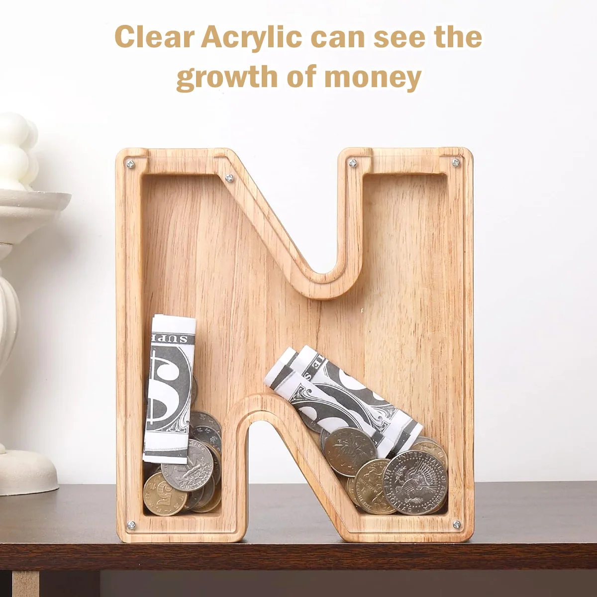 Leeseph حصالة على شكل حرف كبير للأطفال الأولاد والبنات خشبية مخصصة على شكل حيوان A-Z لتزيين الهدايا وعيد الميلاد والمعمودية