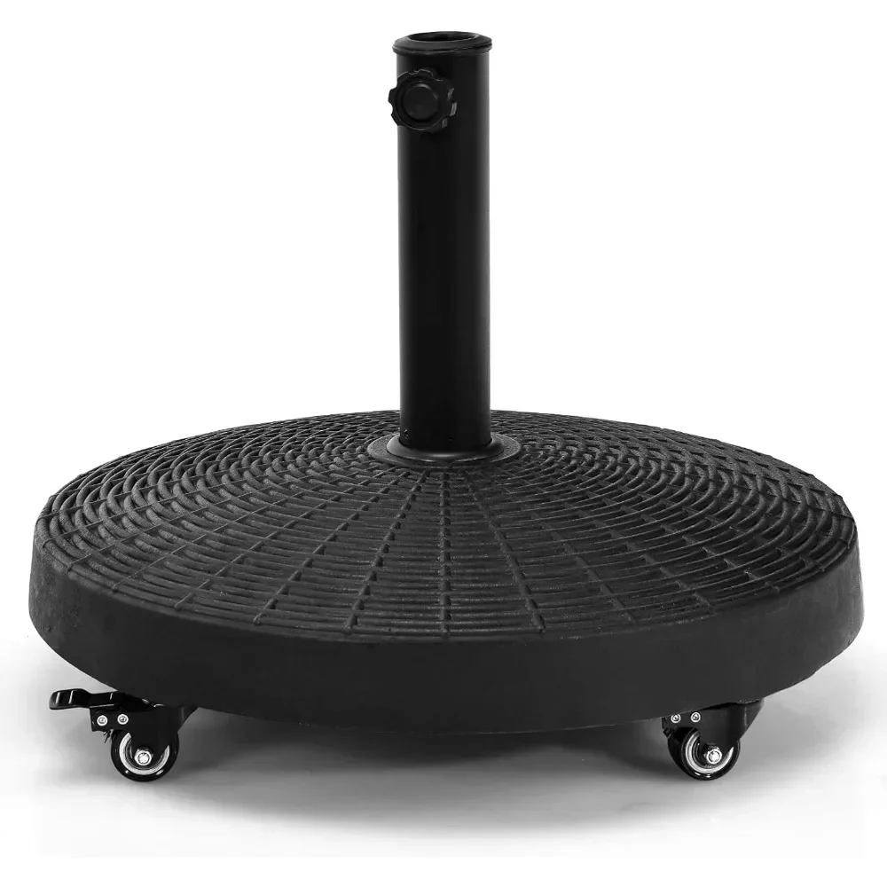 

%a Patio Umbrella Stand, 20.5 Inch Round Umbrella Base with 4 Lockable Wheels, Heavy-Duty Outdoor Umbrella Holder