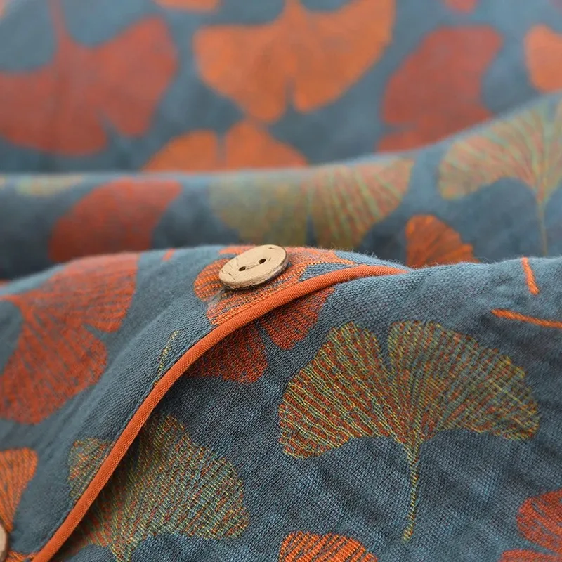 2026 Neue Frühlings- und Sommer-Damen-Pyjama-Sets, Langarm-Hosenanzug, Zweiteilig, 100% Baumwolle, Krepp, Blumen- und Blättermuster, Hauskleidung – Detail 14