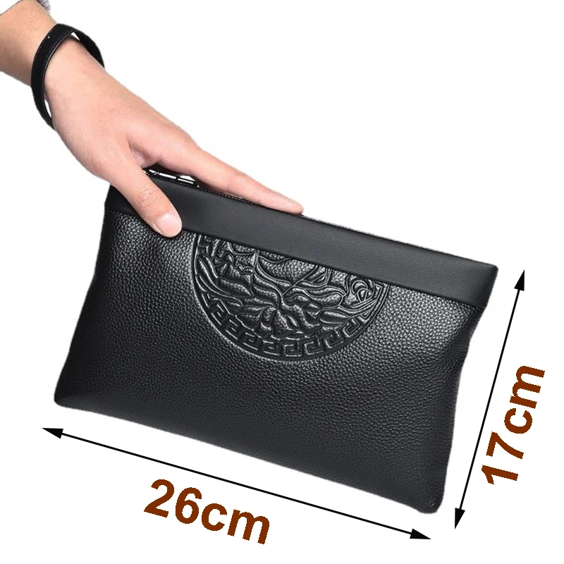 Men\'s Handheld Bag Business Large Capacity Retro Soft Face Leather Clip Casual Fashion Handheld Bag Zipper Bag Wallet