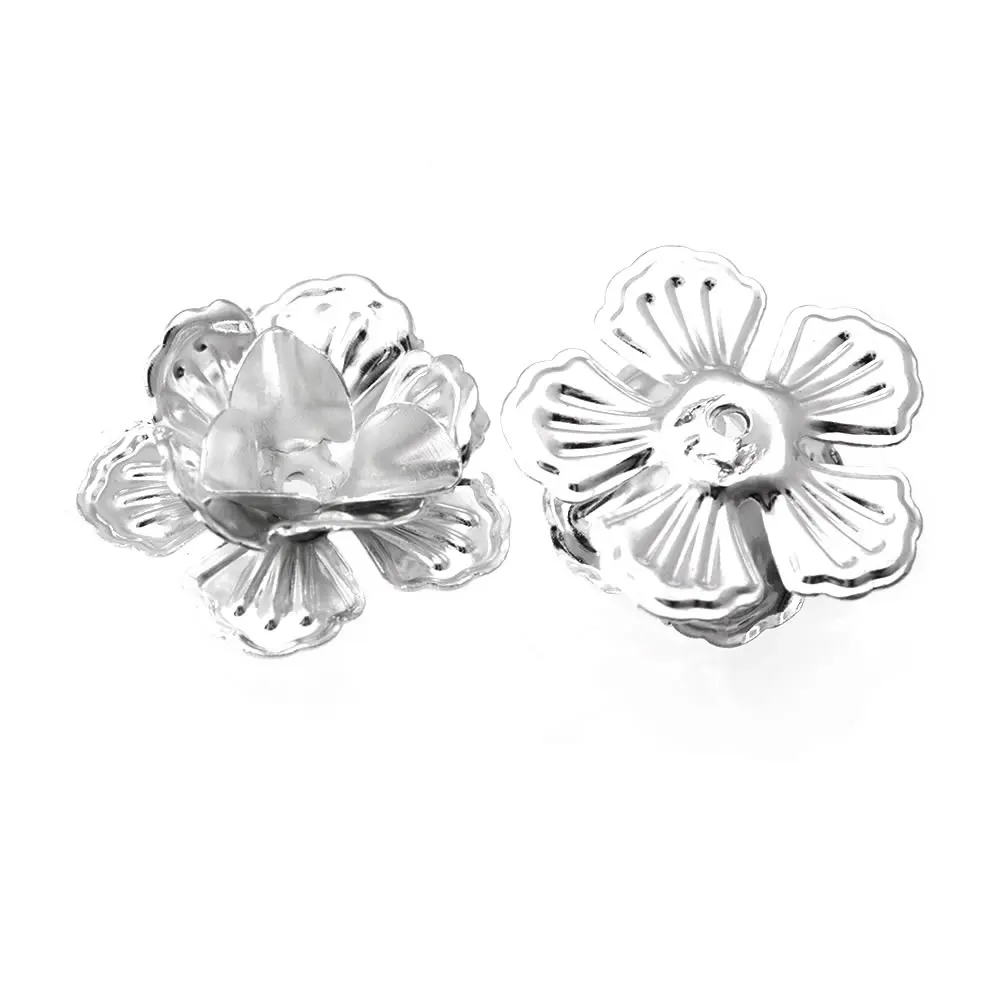 20PCS 21x10MM Antique Bronze Silver Color Gold Color Iron 3D Flowers Beads Caps Spacer Jewelry Findings Accessories Wholesale