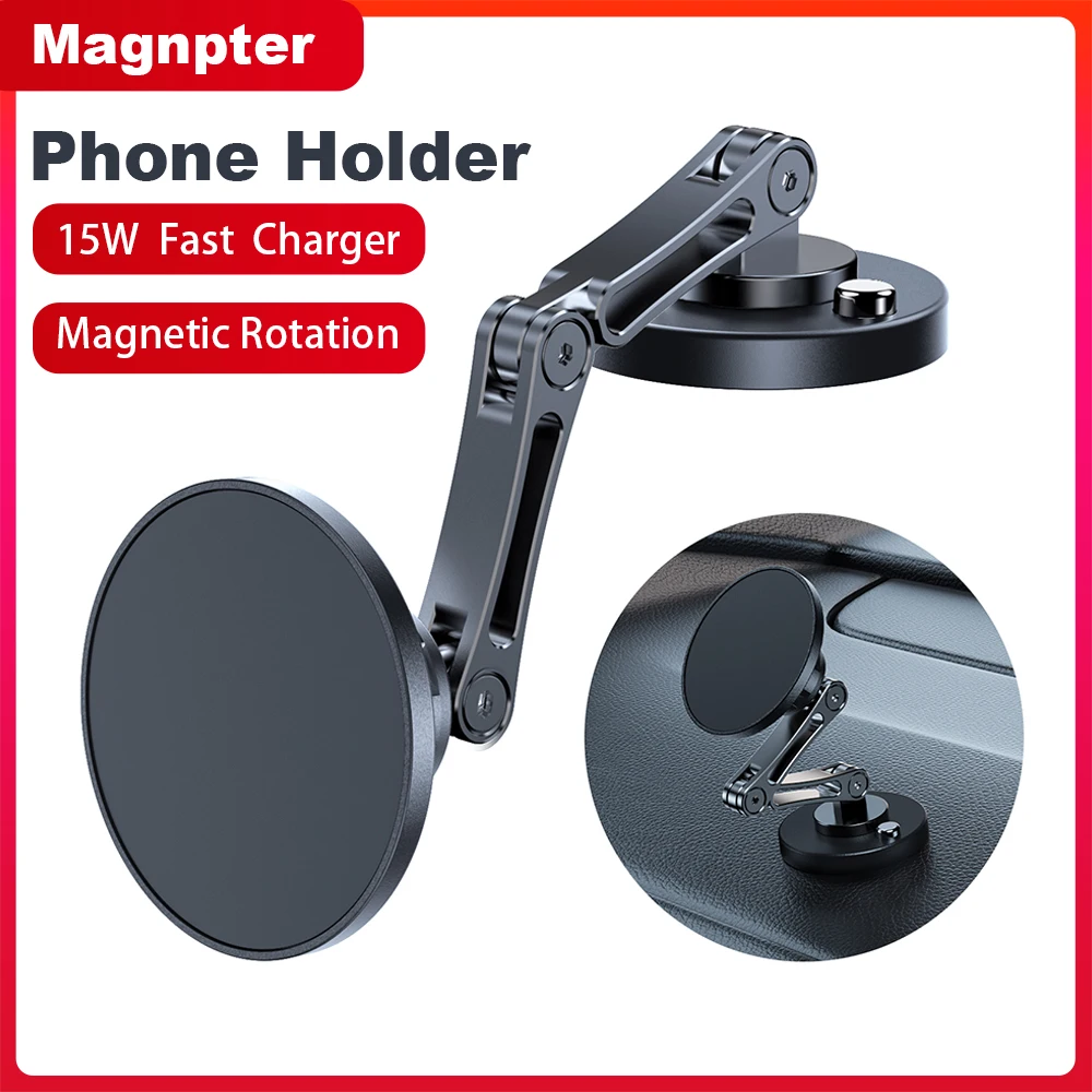 Magnetic Car Phone Holder Wireless Charger Phone Stand Rotation Mobile Phone Holder Fast Charging for IPhone 16 15 14 13 xiaomi