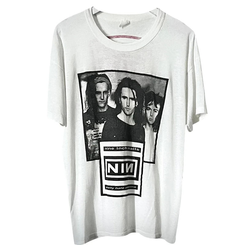 

Винтажная футболка Nine Inch Nails ort Sve American Sle с небольшим воротником, молодежный модный хлопковый круглый повседневный топ с принтом Ne