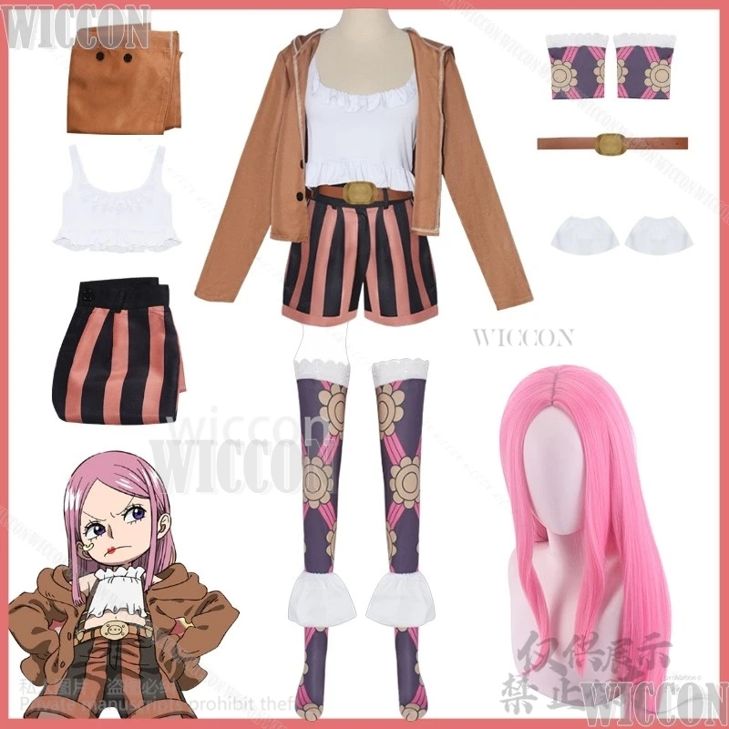 Jewelry Bonney Anime Cosplay Costume Cool Girl Roleplay Uniform Short Coat Pink Wig Woman Halloween Christmas Suit Customized