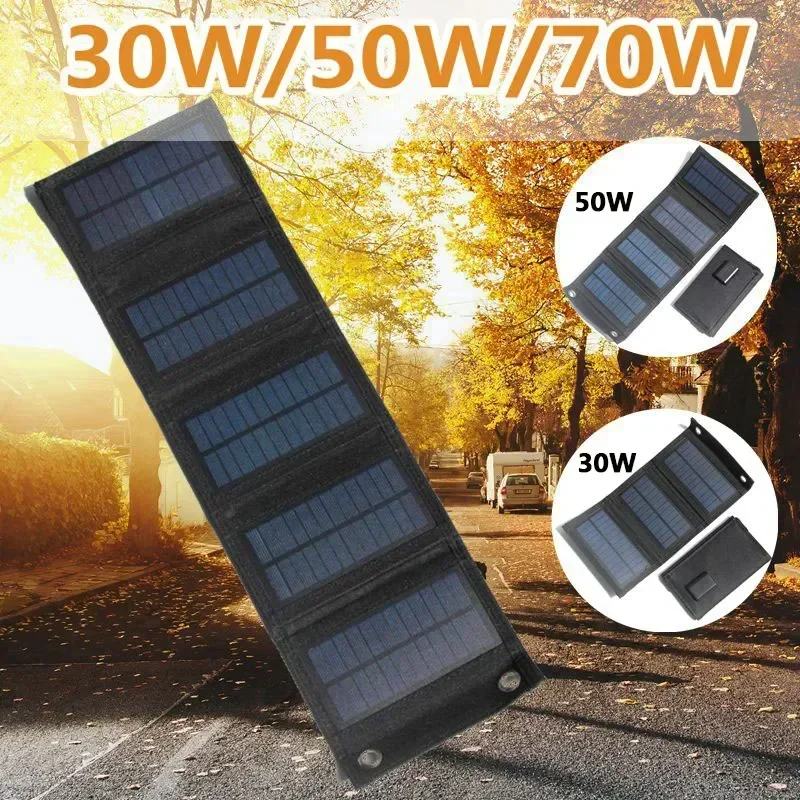 

70W Foldable USB 5V Solar Panel Power Bank Portable Waterproof Solar Panel Charger Outdoor Mobile Phone Power for Camping Hiking