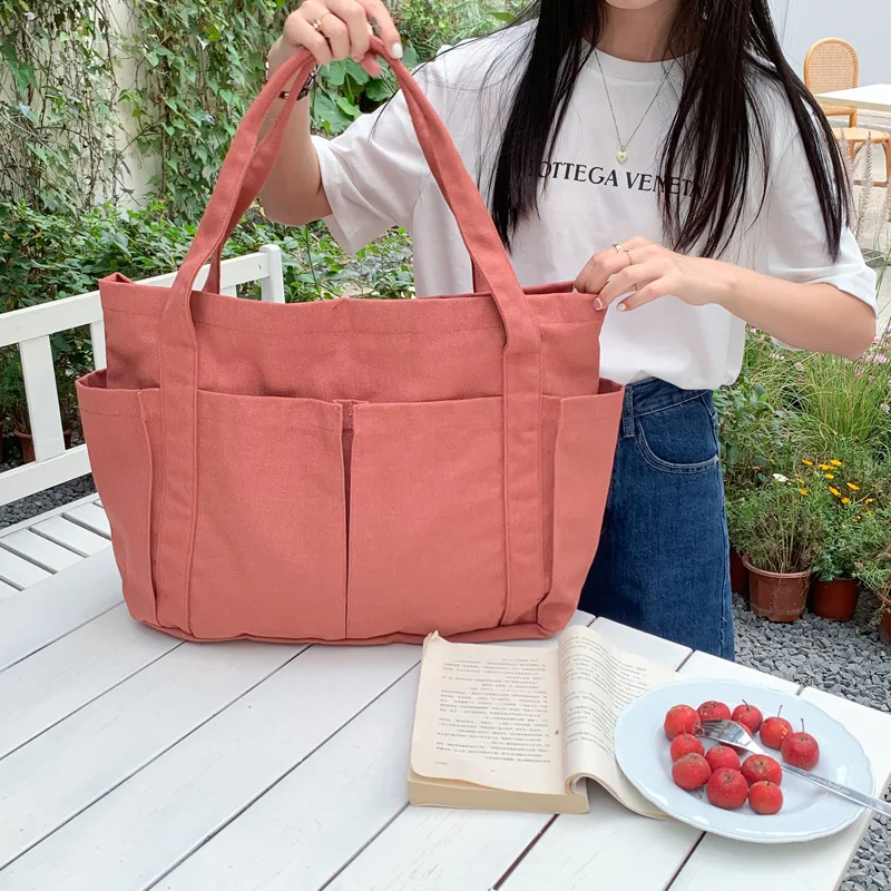 

Korean Style Solid Color Canvas Bag - Trendy Simple Tote Large Capacity Casual Shoulder Bag for Women