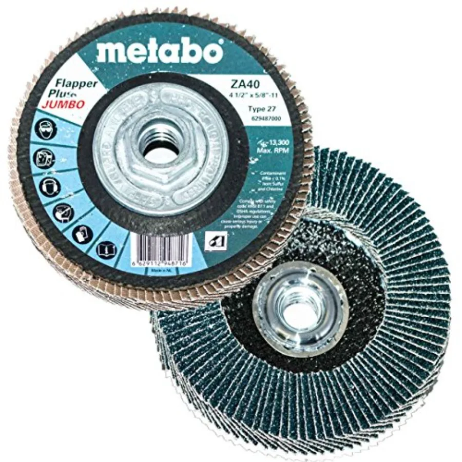 

title:4.5\ x 7/8\ Flapper Plus Jumbo Abrasives Flap Discs 40 Grit 5 Pack for Metal Grinding Stainless Steel Gray Durable High-P