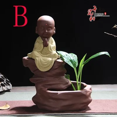 BEST # Marvellous ART# HOME OFFICE CHAN DAO Little Monk sand-fired porcelain pottery ART statue