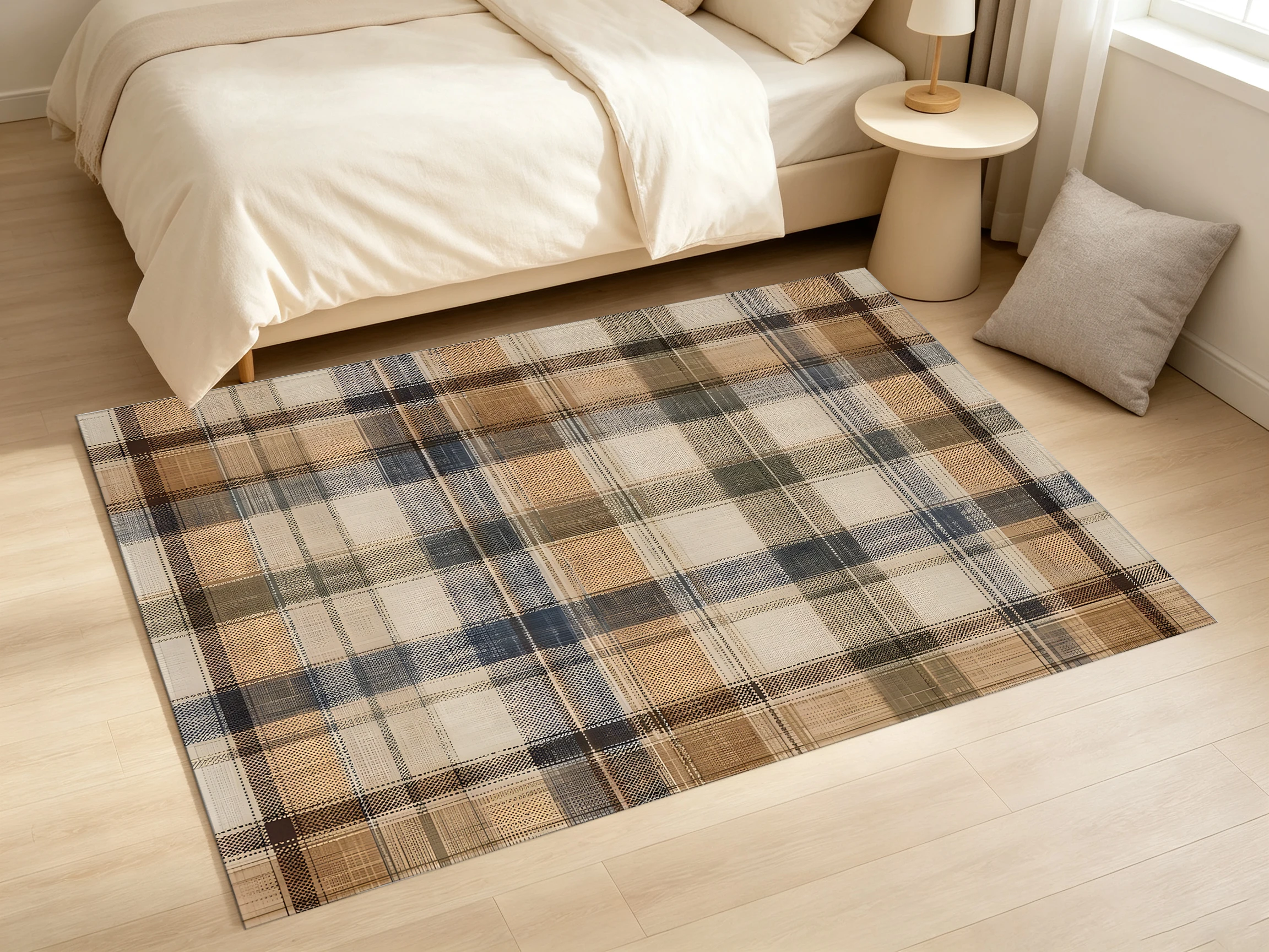 Vintage Plaid Area Rug, Classic Earth-Tone Check Pattern, for Autumn Winter Space Refresh, Decor for Study and Living Room