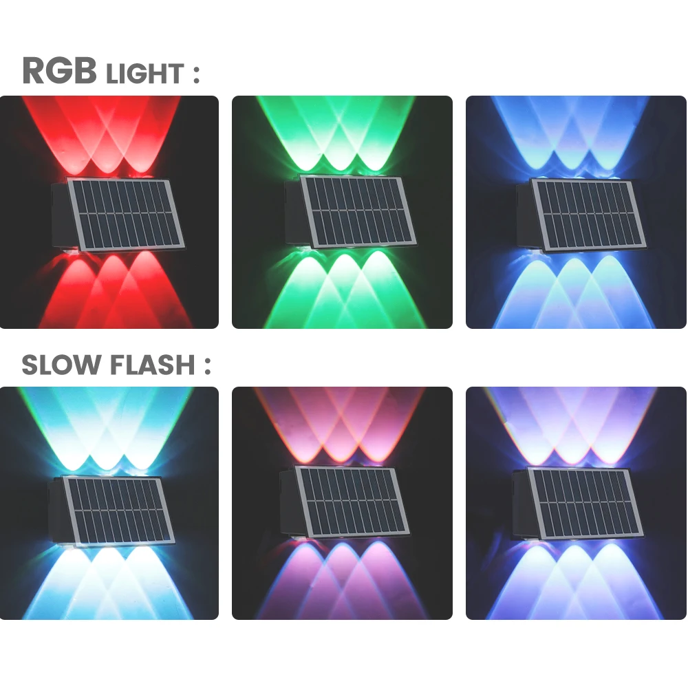 Modern Solar LED Wall Lamp RGB Colors/Warm White 4 heads/6 Heads/8Heads Waterproof Wall Lamp Stair Night Light for Outdoor