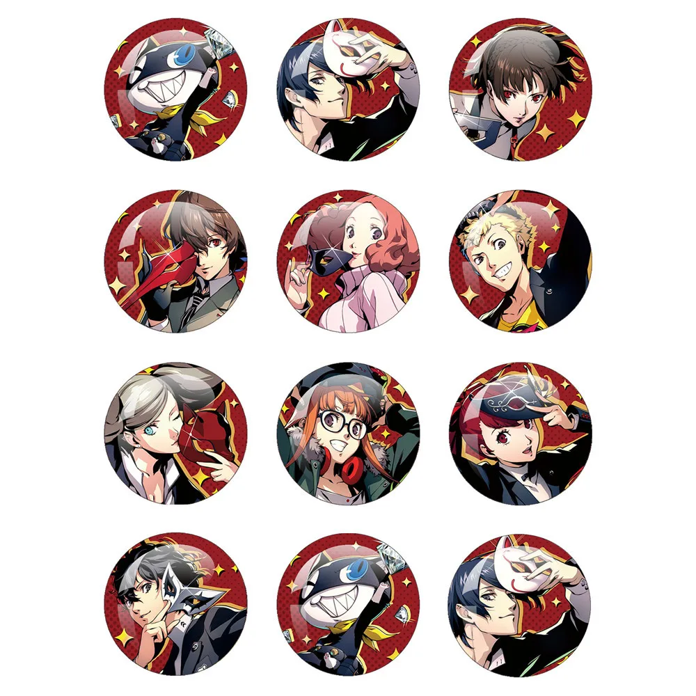 Anime Persona 5 Cartoon Glass Cabochon 12mm-40mm Round Photo Glass Cabochon Demo Flat Back Making Findings Accessory