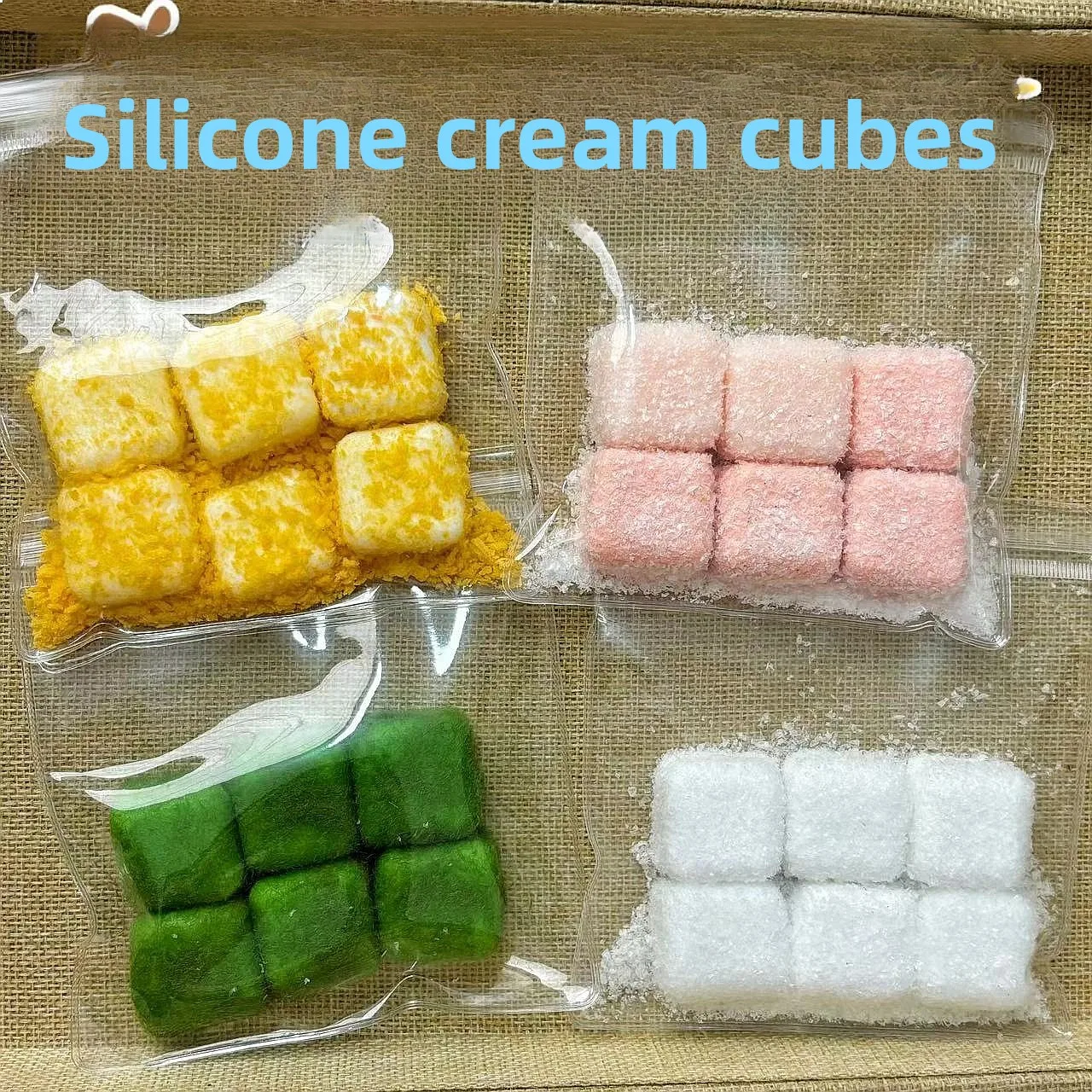 Silicone Squeeze Toy Fried Cube Cheese & Coconut Milk Cube Stress Relief Food Play