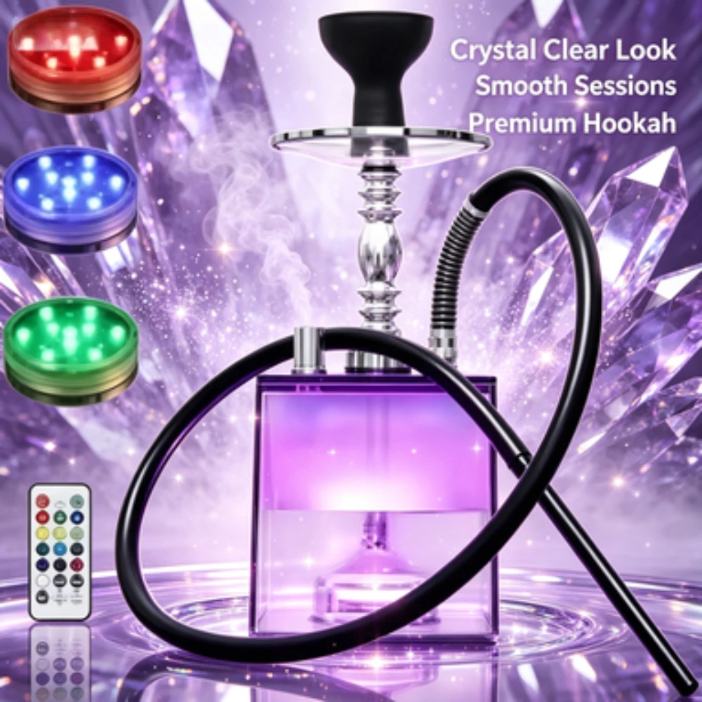 13j Acrylic Hookah With LED Light Shisha Box 1Nargile Sheesha Narguile Chicha Cachimbas Water Pipe Shisha Hookah Set Accessory