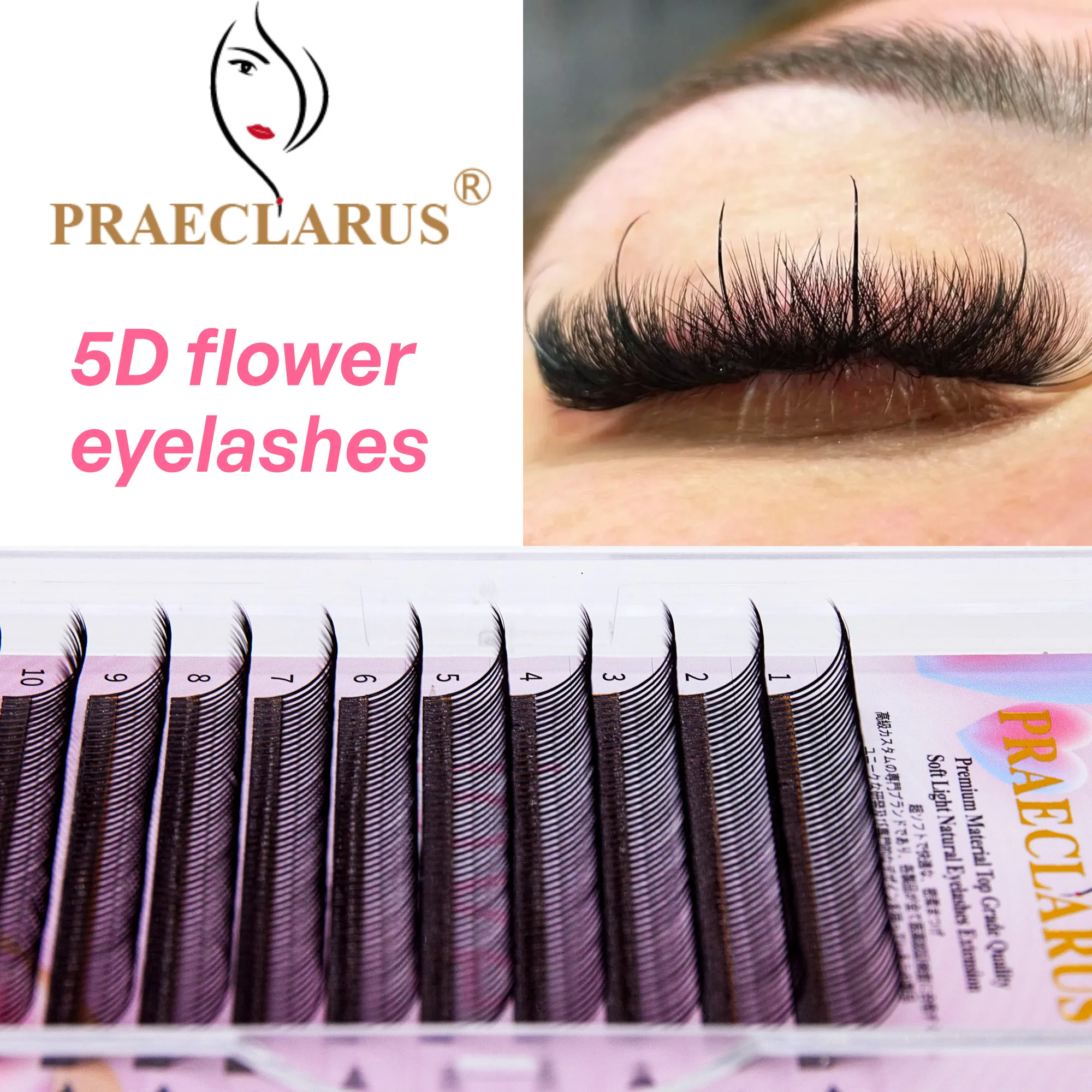 PRAECLARUS 5D W Style Flora Eyelash Easy Fan Lashes C/D/DD 0.07mm Naturalne rzęsy do makijażu 5D Flowering Fairy Fałszywe rzęsy