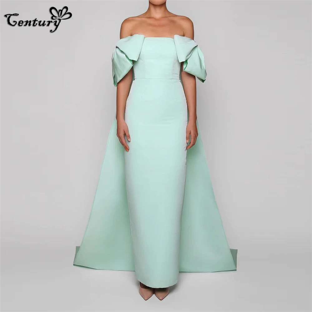 Mint Green Evening Dresses Long Big Bow Off Shoulder Satin Prom Gowns Women  Formal Occasion Dresses  Customized