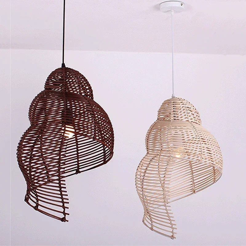 FT Conch Bamboo Rattan Retro Pendant Light  Rustic Style Bamboo Handmade Pendant Light Restaurant Hanging Decorative Lighting
